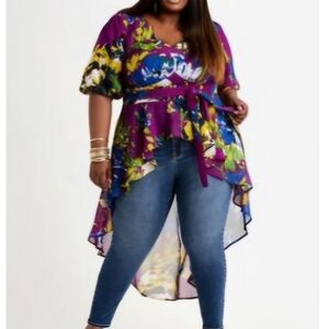 Ashley Stewart Purple Floral Tunic Top